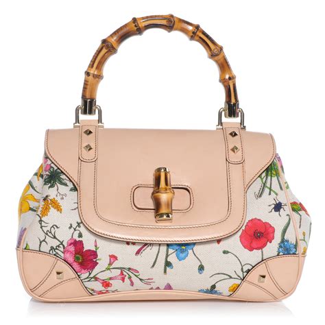 gucci vintage bamboo floral bag in tessuto